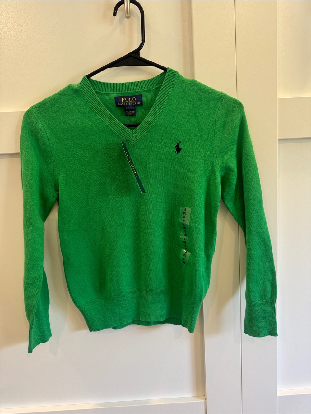 Polo by Ralph Lauren Bright Green V-Neck Sweater with Navy Logo